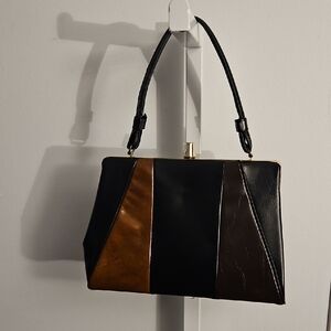 Vintage Elegant Black and Brown Women's Handbag 70s 80s